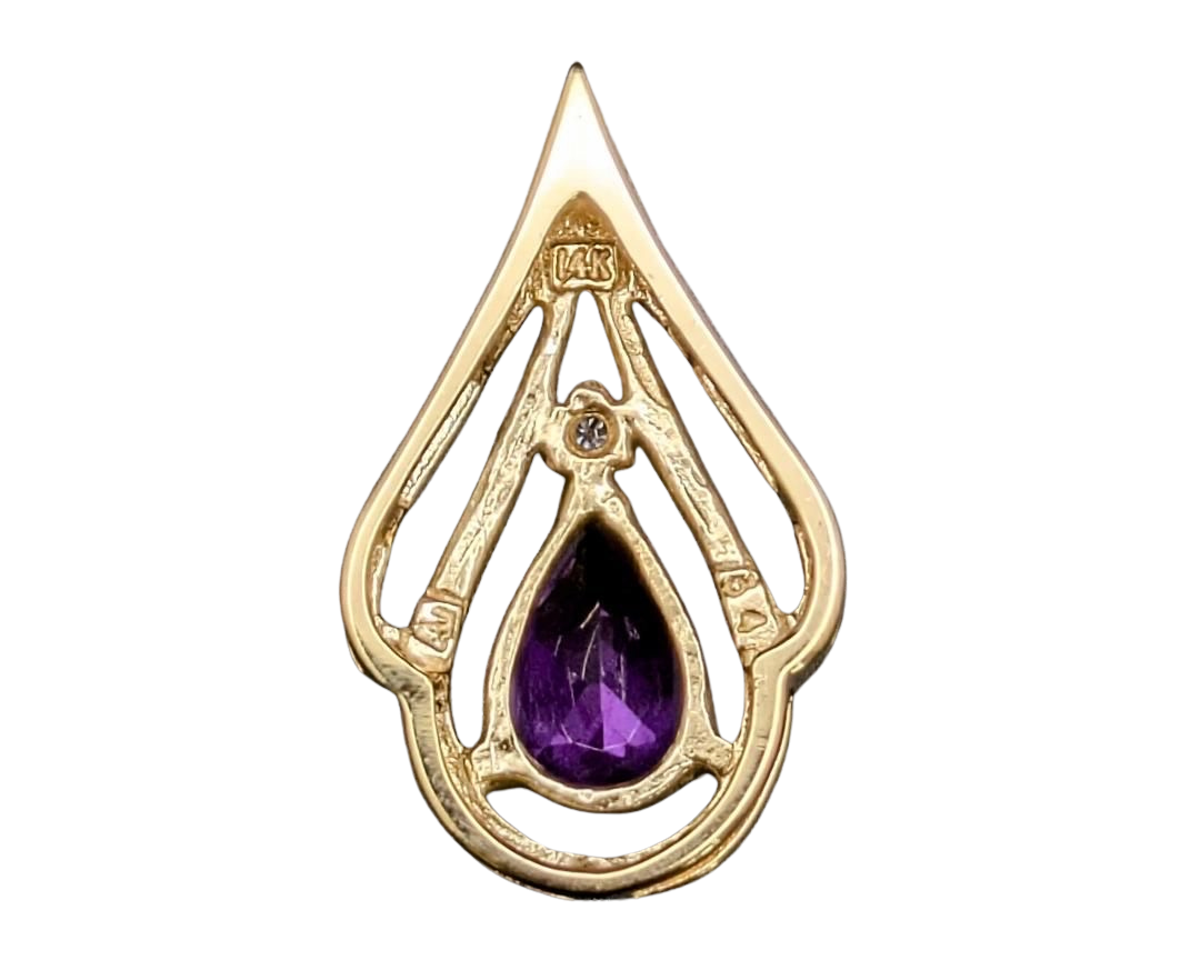 Double Teardrop Set Amethyst Pendant - Yellow Gold