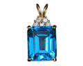Emerald Cut Blue Topaz Pendant with Diamond Accents - Yellow Gold