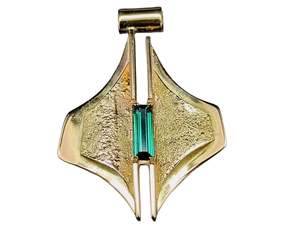 Contemporary Green Tourmaline Pendant - Yellow Gold