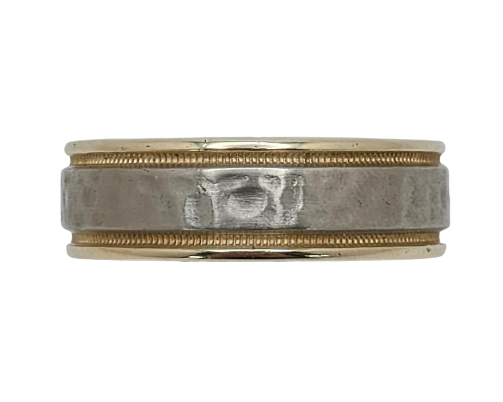 Hammered Center Band with Polished Borders - Two-Tone