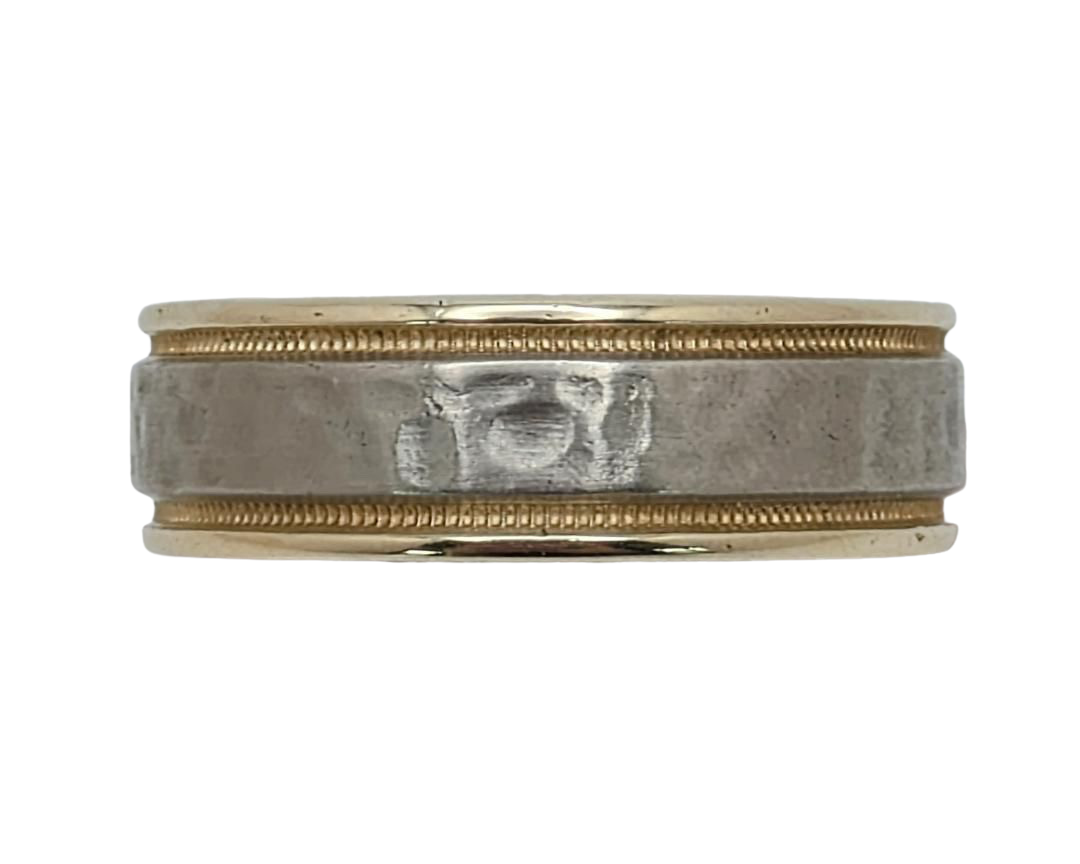 Hammered Center Band with Polished Borders - Two-Tone