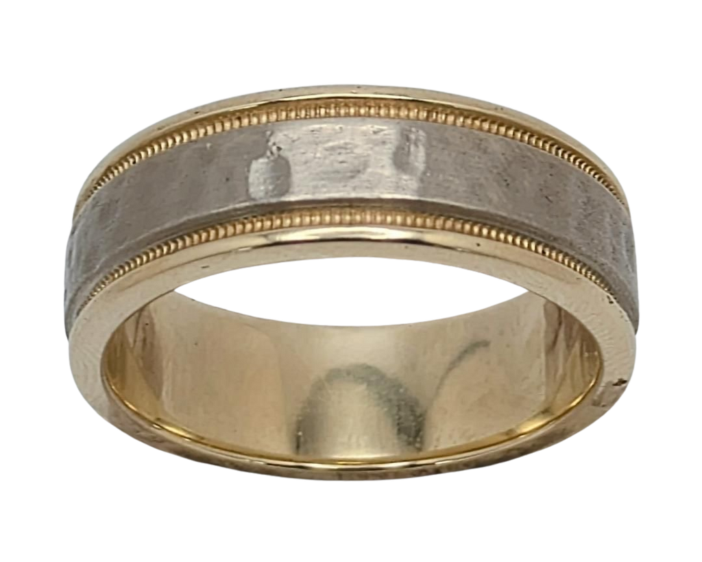 Hammered Center Band with Polished Borders - Two-Tone