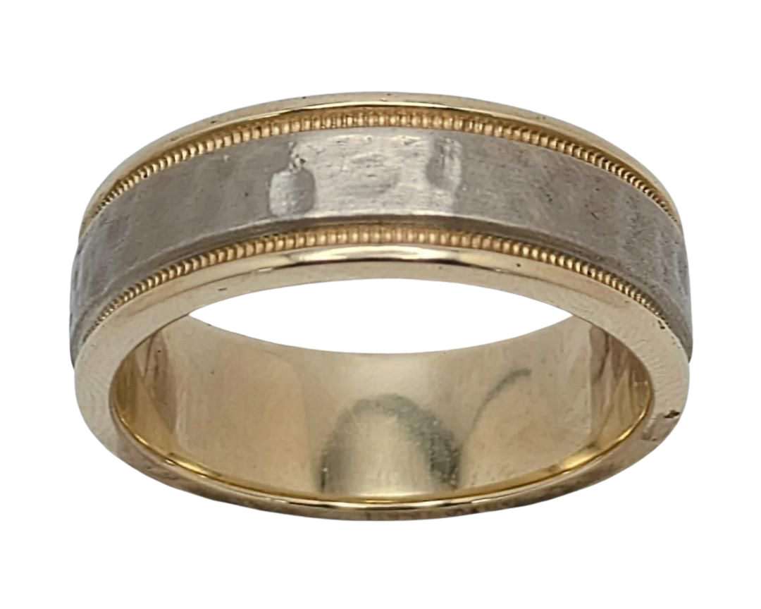 Hammered Center Band with Polished Borders - Two-Tone