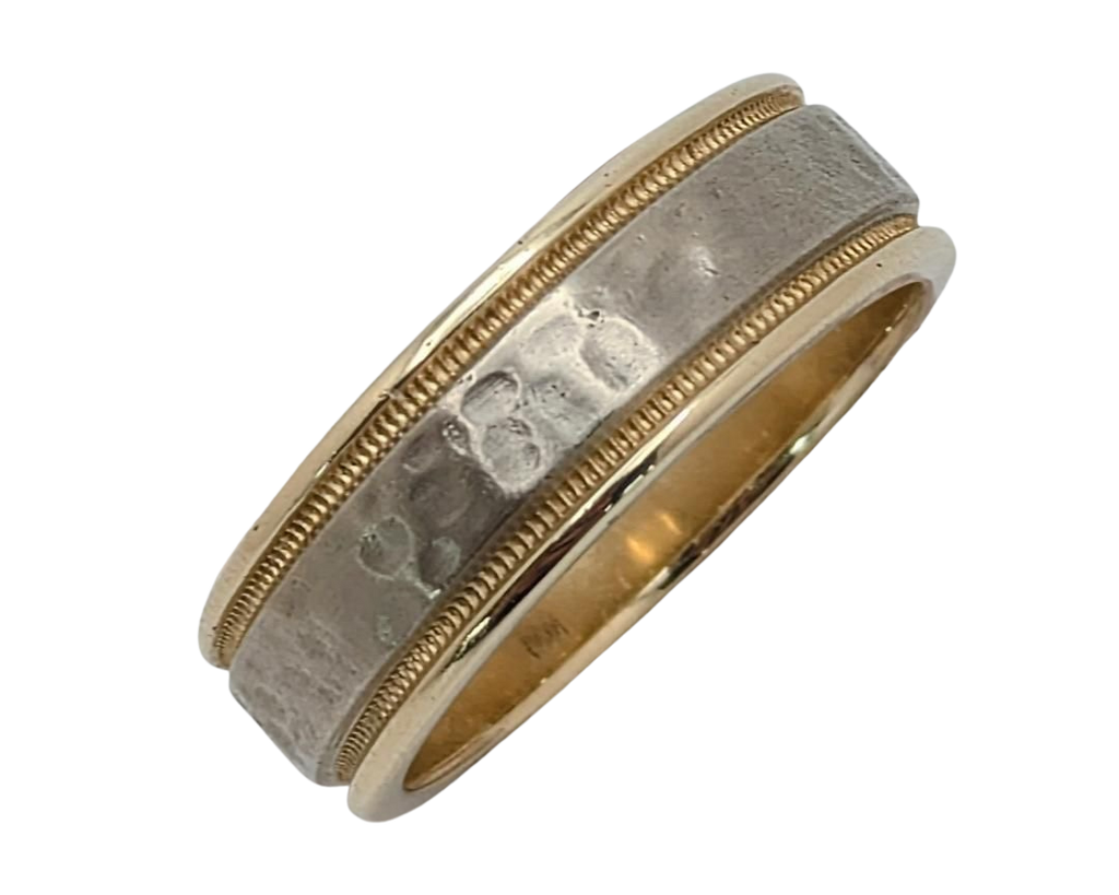 Hammered Center Band with Polished Borders - Two-Tone