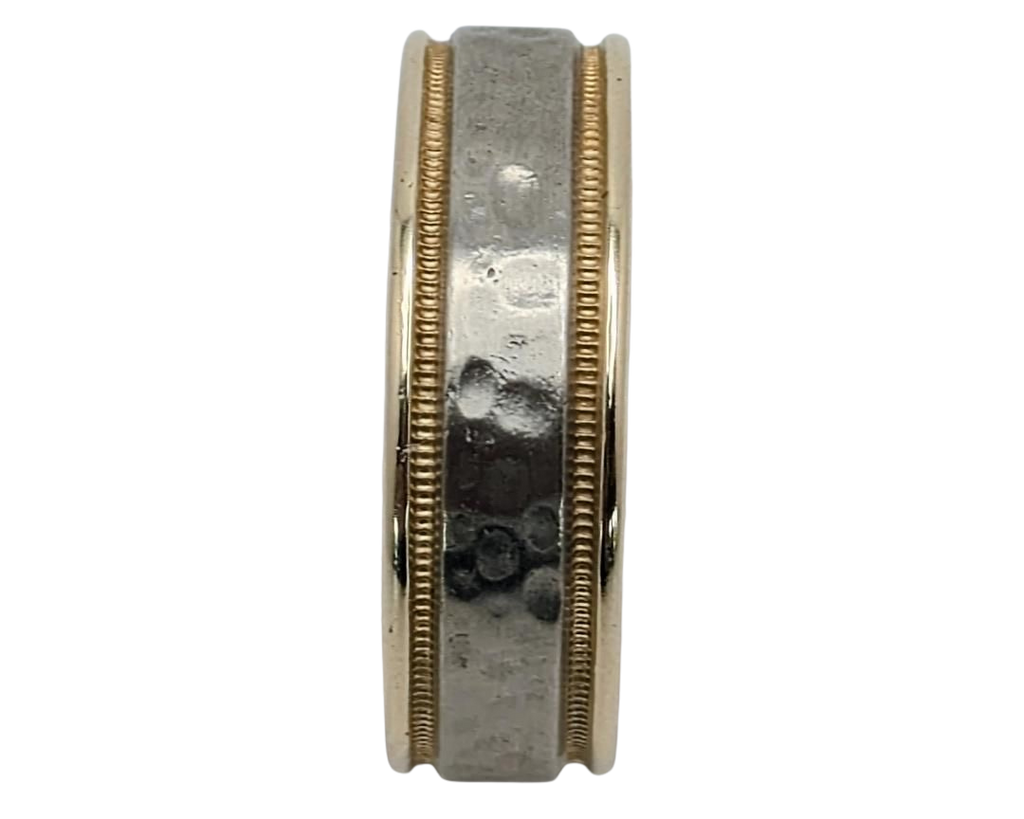 Hammered Center Band with Polished Borders - Two-Tone