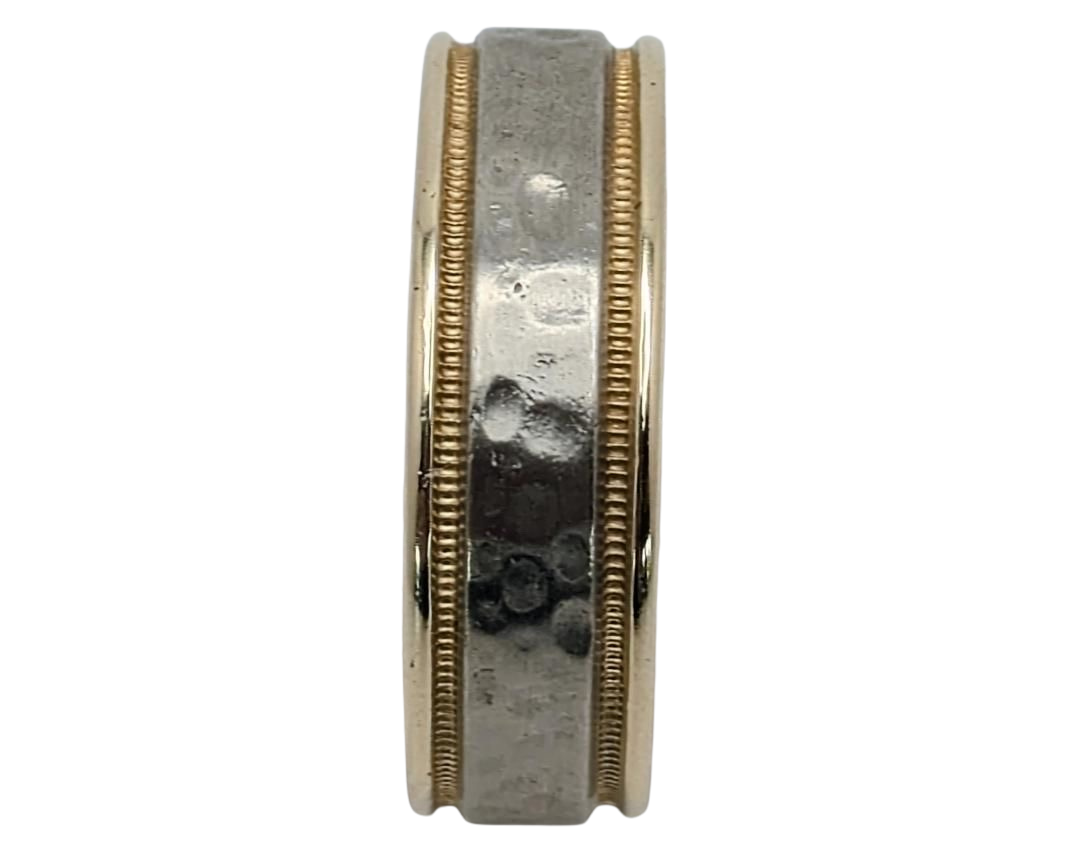 Hammered Center Band with Polished Borders - Two-Tone