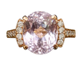 Oval Kunzite Ring with Accenting Diamonds and Filigree Heart Gallery - Yellow Gold