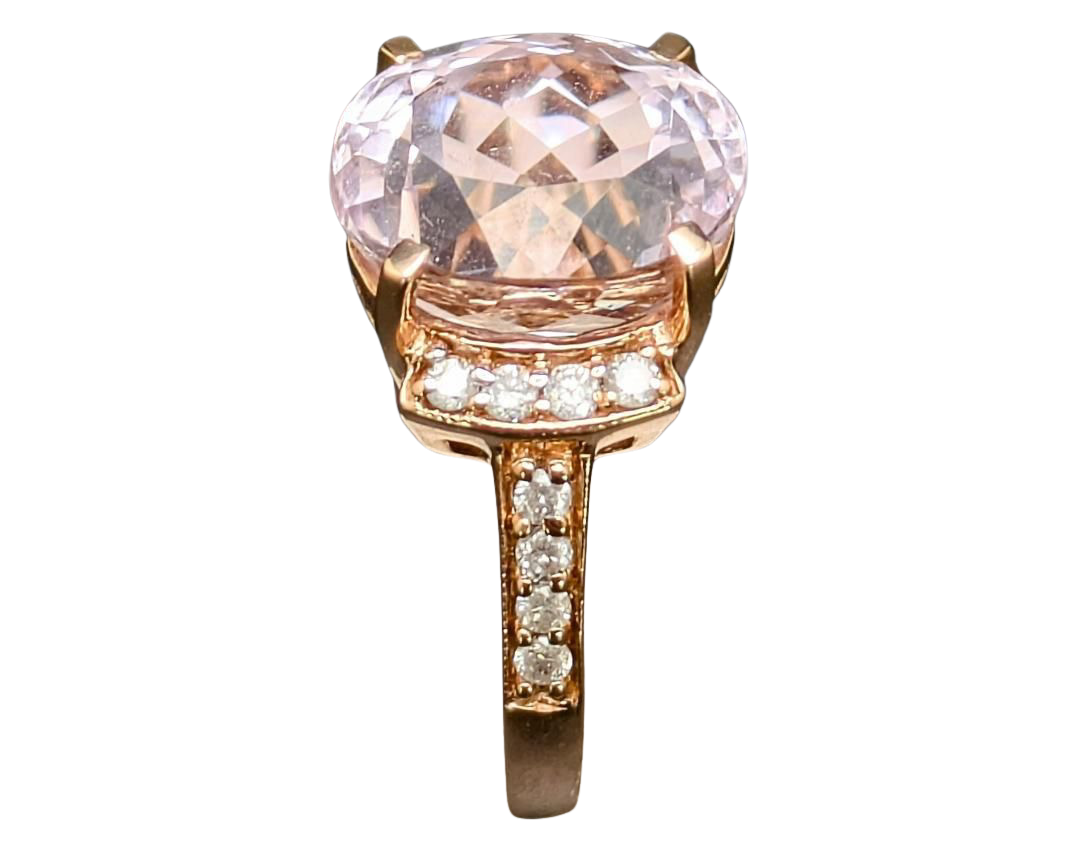 Oval Kunzite Ring with Accenting Diamonds and Filigree Heart Gallery - Yellow Gold
