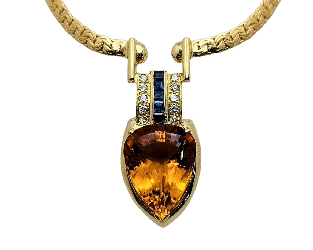 Le Vian Citrine Necklace with Accenting Diamonds and Sapphires - Yellow Gold