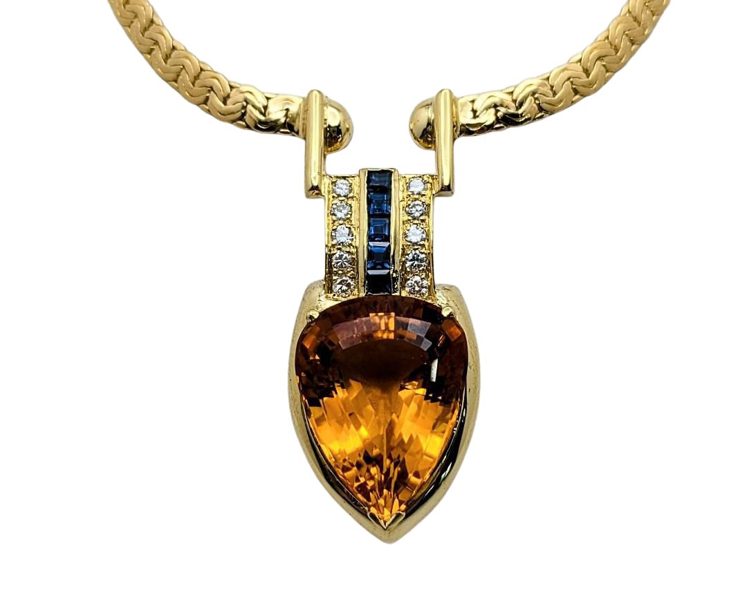 Le Vian Citrine Necklace with Accenting Diamonds and Sapphires - Yellow Gold