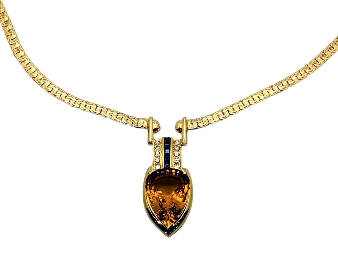 Le Vian Citrine Necklace with Accenting Diamonds and Sapphires - Yellow Gold