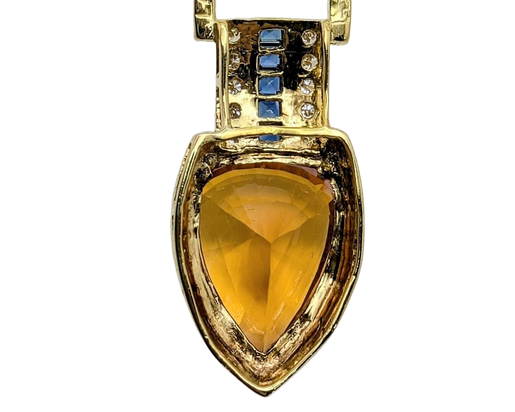Le Vian Citrine Necklace with Accenting Diamonds and Sapphires - Yellow Gold