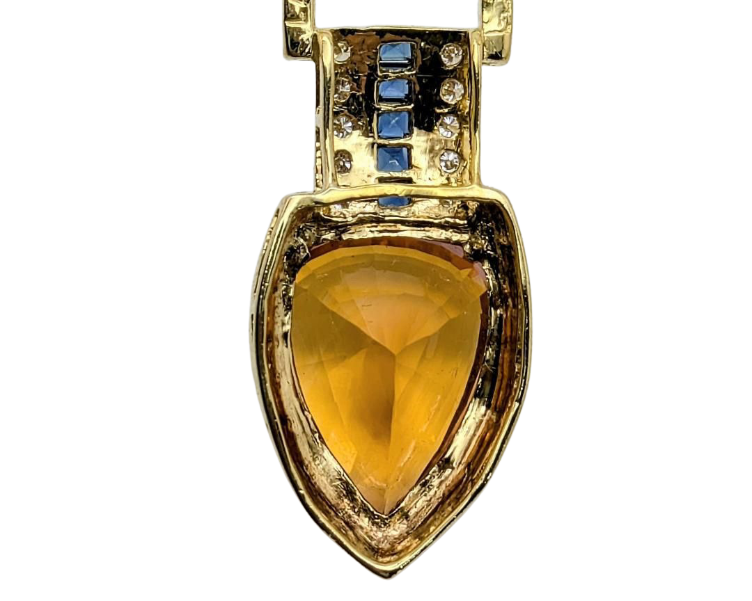 Le Vian Citrine Necklace with Accenting Diamonds and Sapphires - Yellow Gold