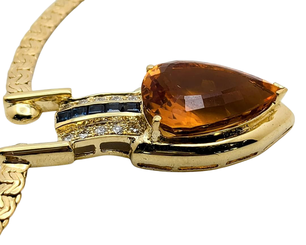 Le Vian Citrine Necklace with Accenting Diamonds and Sapphires - Yellow Gold