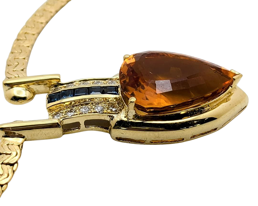 Le Vian Citrine Necklace with Accenting Diamonds and Sapphires - Yellow Gold