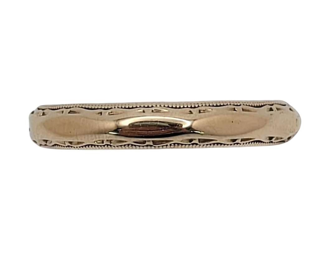 Mid-Century Beveled Edge Band with Milgrain Details - Yellow Gold