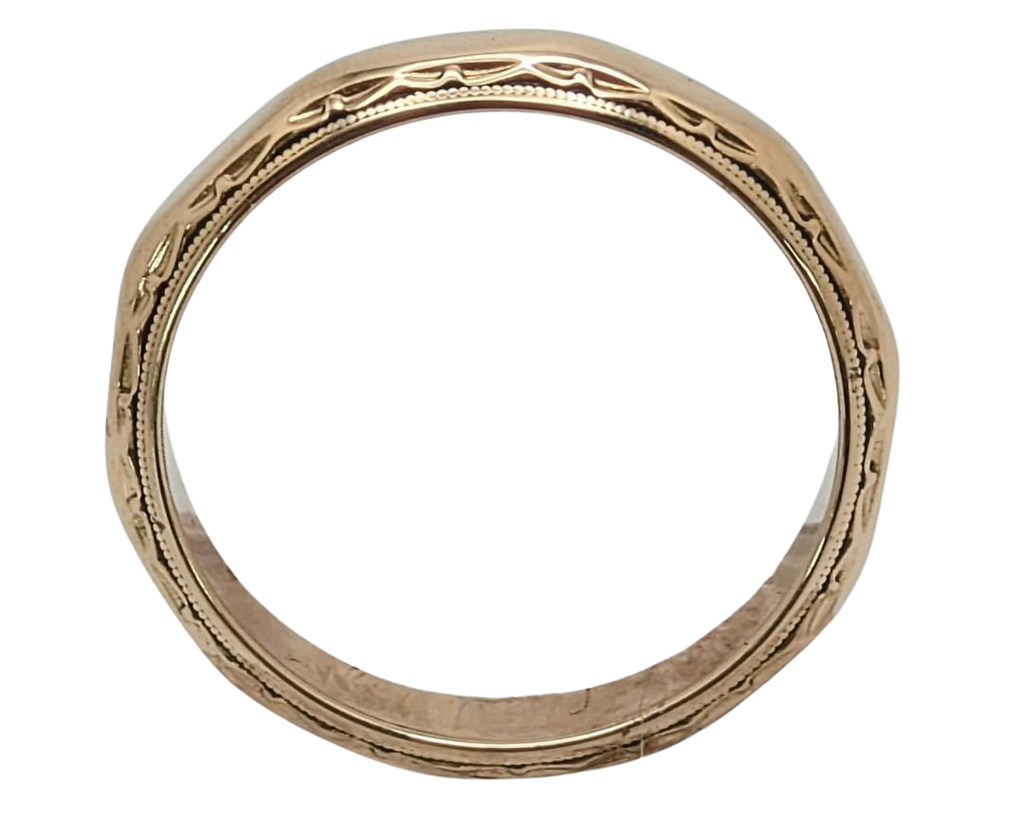 Mid-Century Beveled Edge Band with Milgrain Details - Yellow Gold