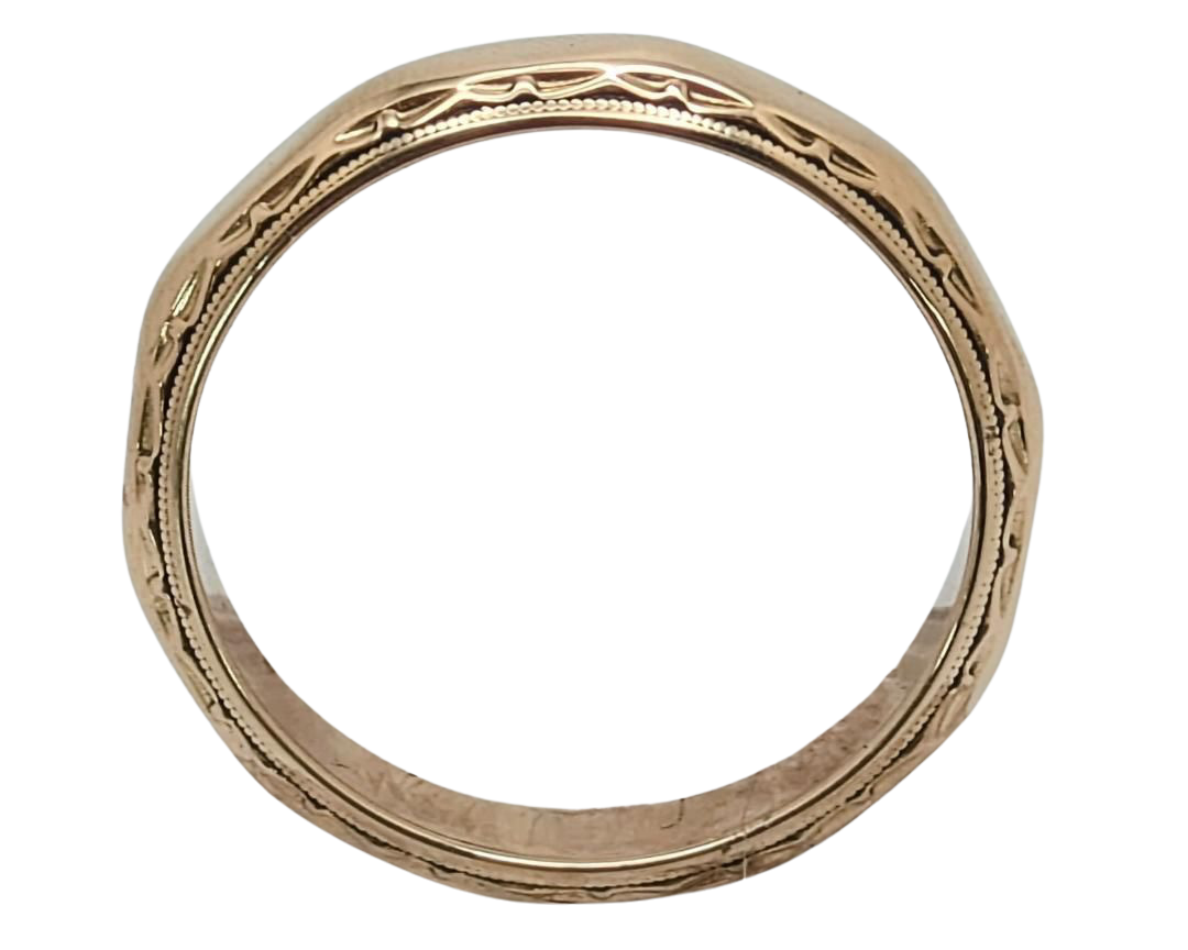 Mid-Century Beveled Edge Band with Milgrain Details - Yellow Gold