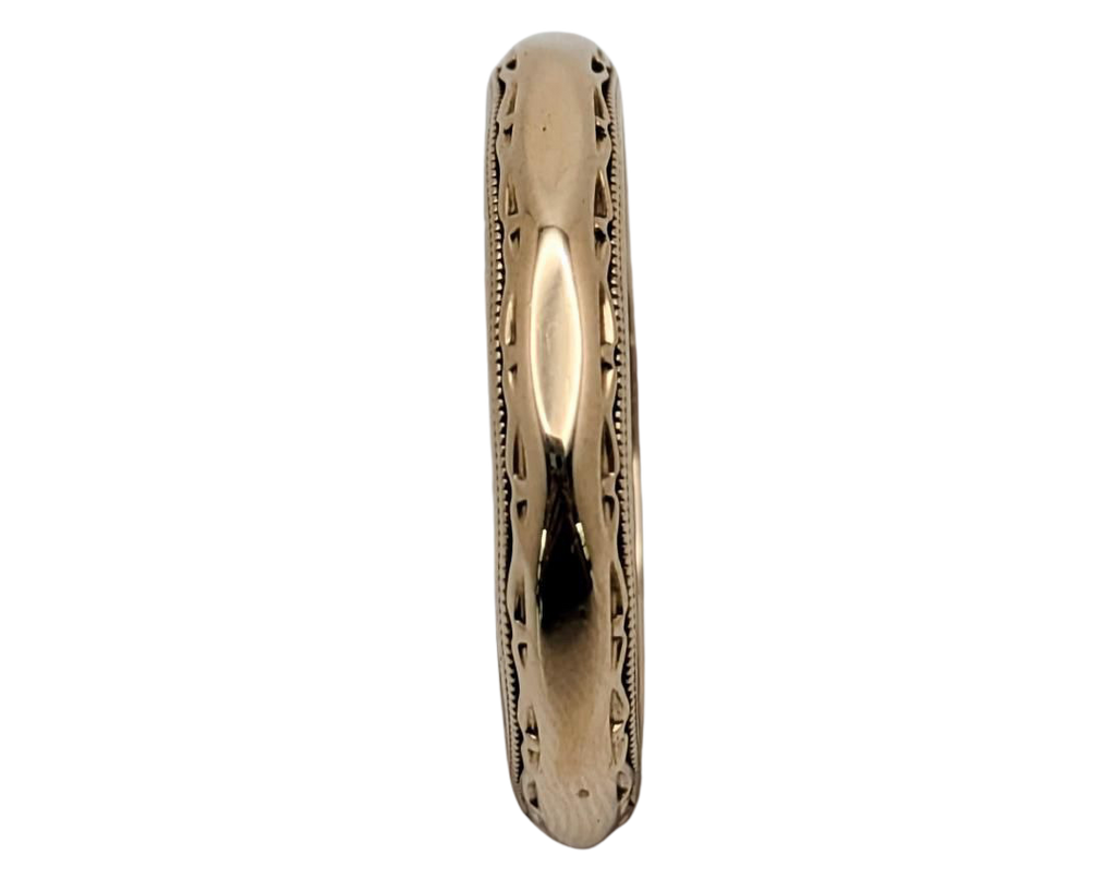 Mid-Century Beveled Edge Band with Milgrain Details - Yellow Gold