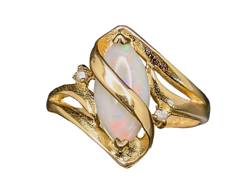 Opal Overlap Ring with Diamond Accents - Yellow Gold