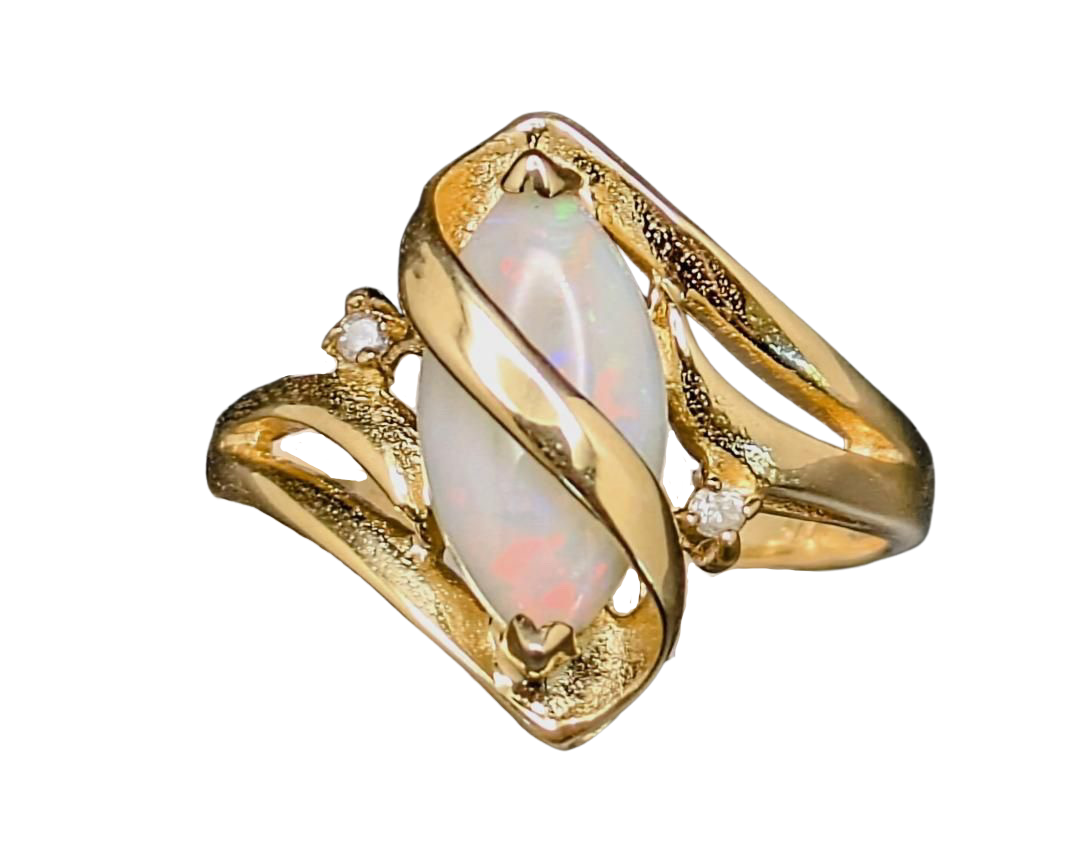 Opal Overlap Ring with Diamond Accents - Yellow Gold