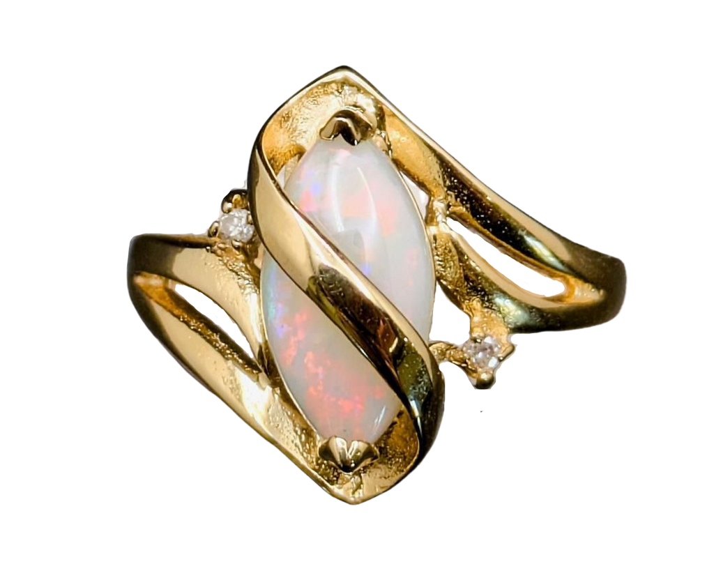 Opal Overlap Ring with Diamond Accents - Yellow Gold