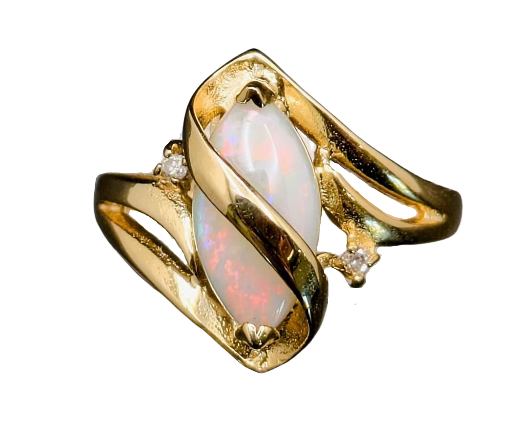 Opal Overlap Ring with Diamond Accents - Yellow Gold