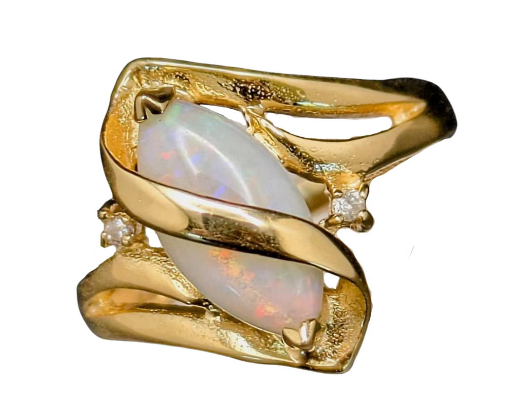 Opal Overlap Ring with Diamond Accents - Yellow Gold