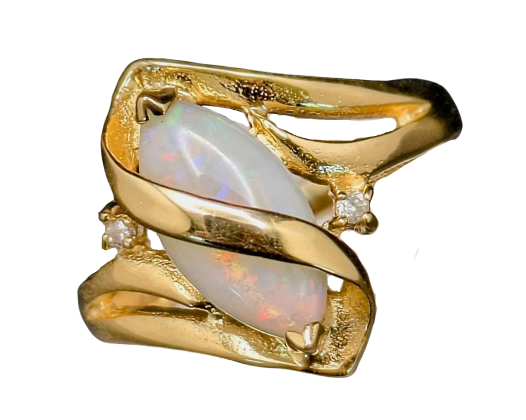 Opal Overlap Ring with Diamond Accents - Yellow Gold