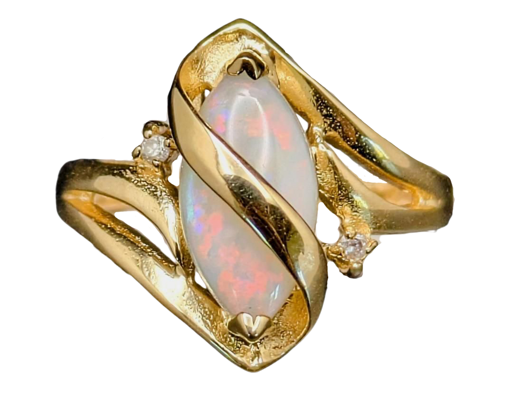 Opal Overlap Ring with Diamond Accents - Yellow Gold