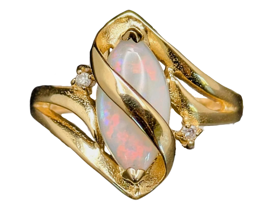 Opal Overlap Ring with Diamond Accents - Yellow Gold
