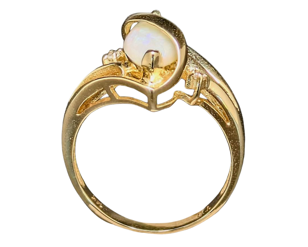 Opal Overlap Ring with Diamond Accents - Yellow Gold