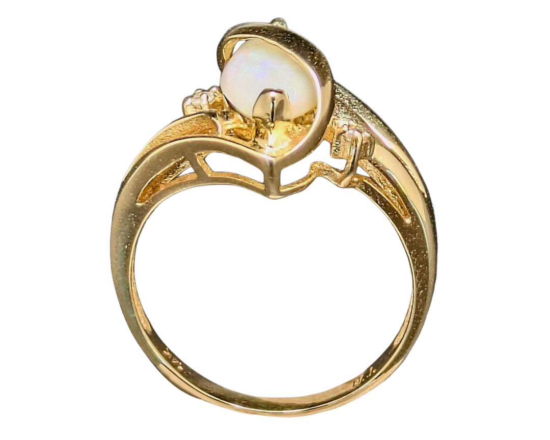 Opal Overlap Ring with Diamond Accents - Yellow Gold