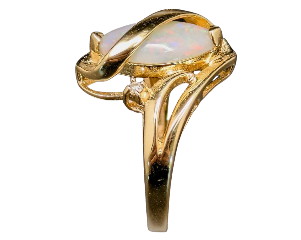 Opal Overlap Ring with Diamond Accents - Yellow Gold