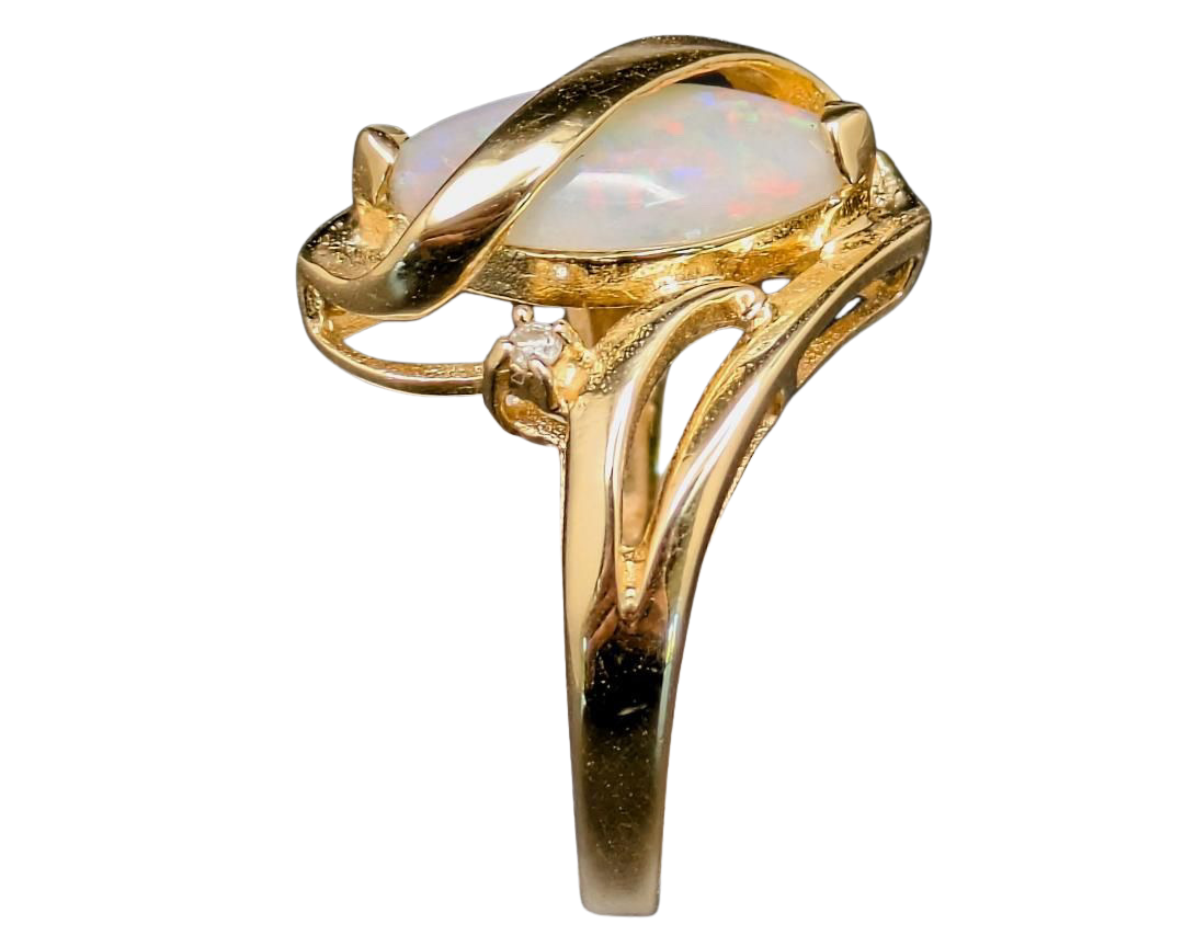 Opal Overlap Ring with Diamond Accents - Yellow Gold