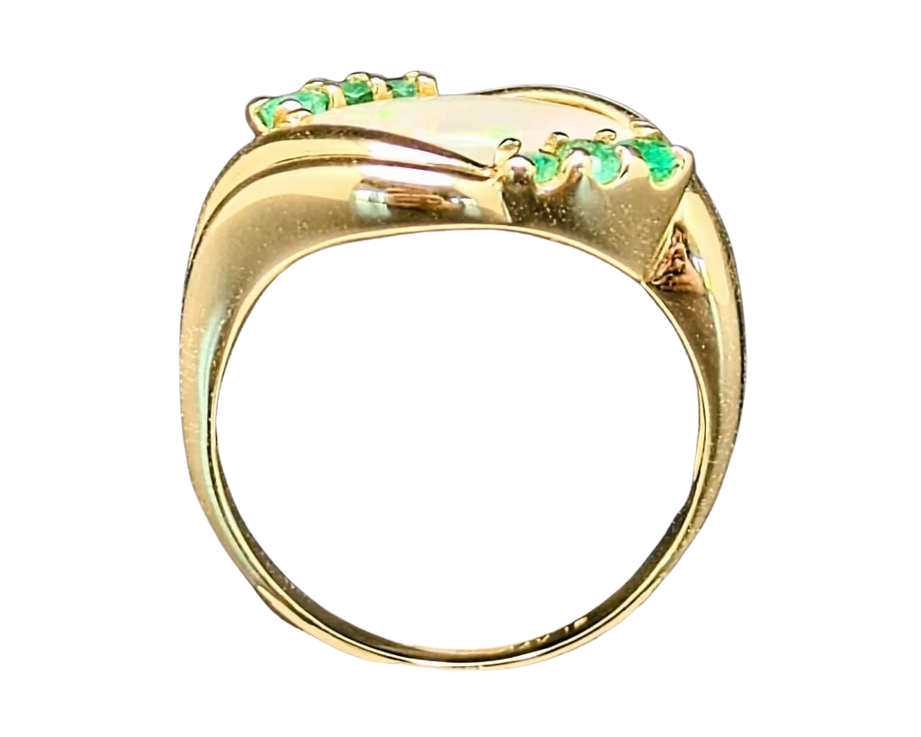Marquise Opal Bypass Ring with Emerald Accents - Yellow Gold