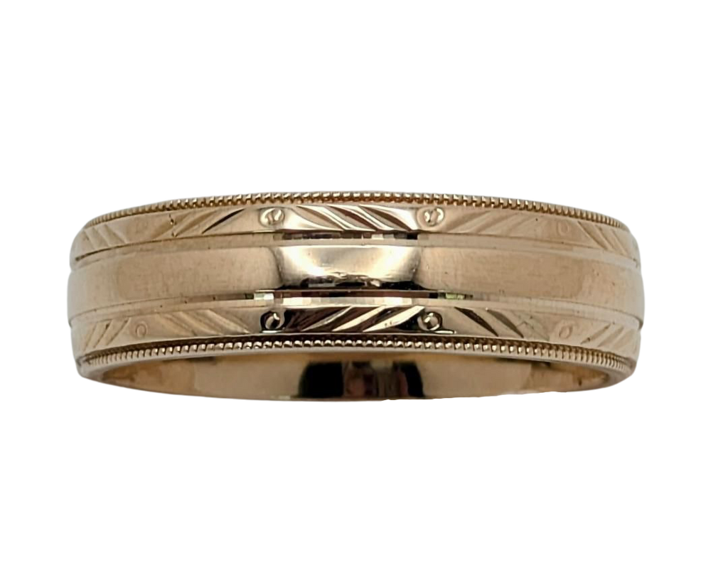 Mid- Century Camelot Band with Engraved and Milgrain Detail - Yellow Gold