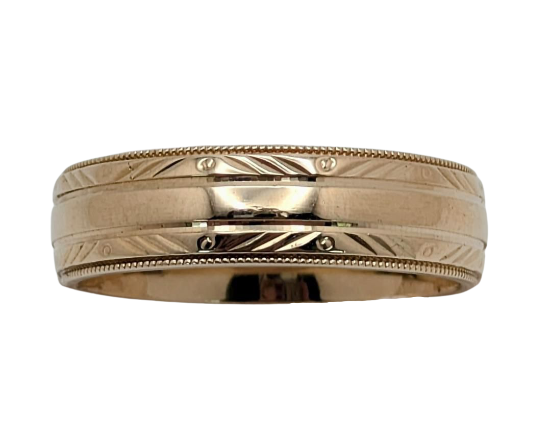 Mid- Century Camelot Band with Engraved and Milgrain Detail - Yellow Gold