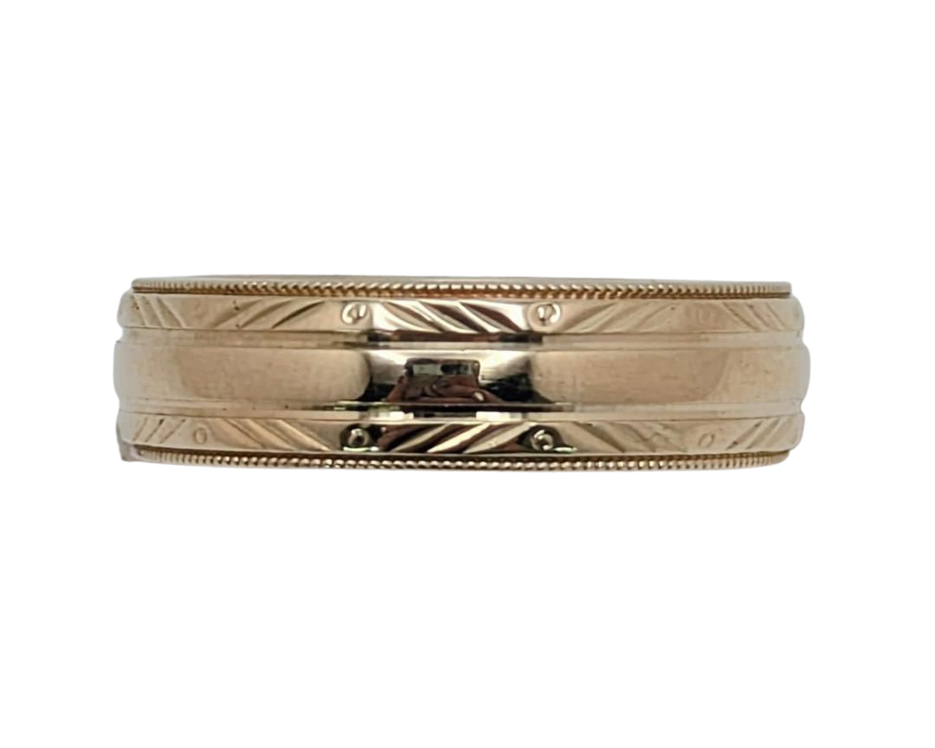 Mid- Century Camelot Band with Engraved and Milgrain Detail - Yellow Gold