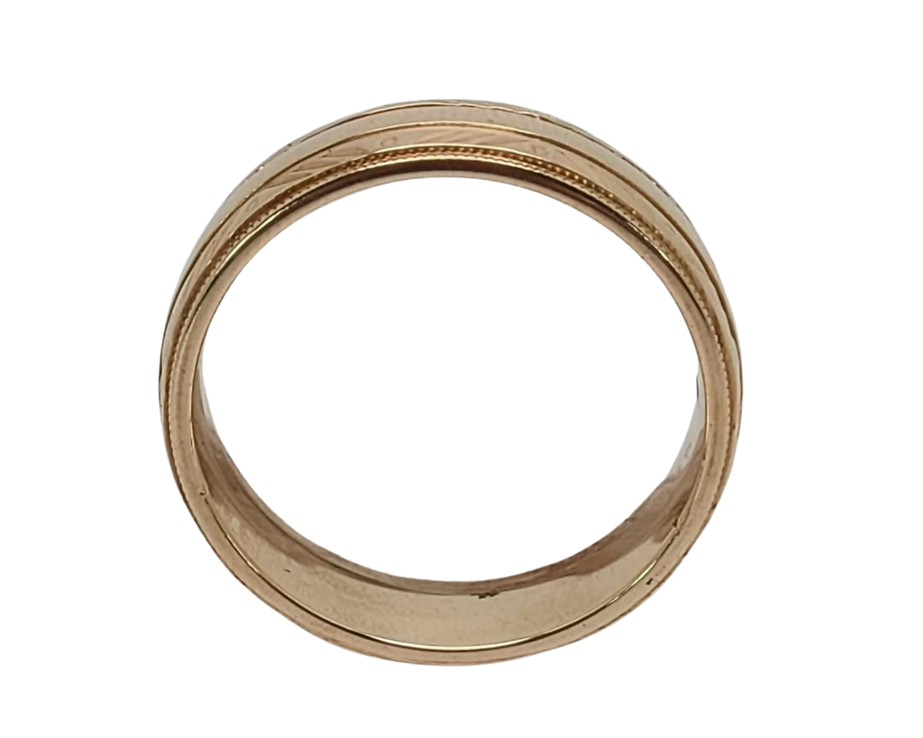 Mid- Century Camelot Band with Engraved and Milgrain Detail - Yellow Gold