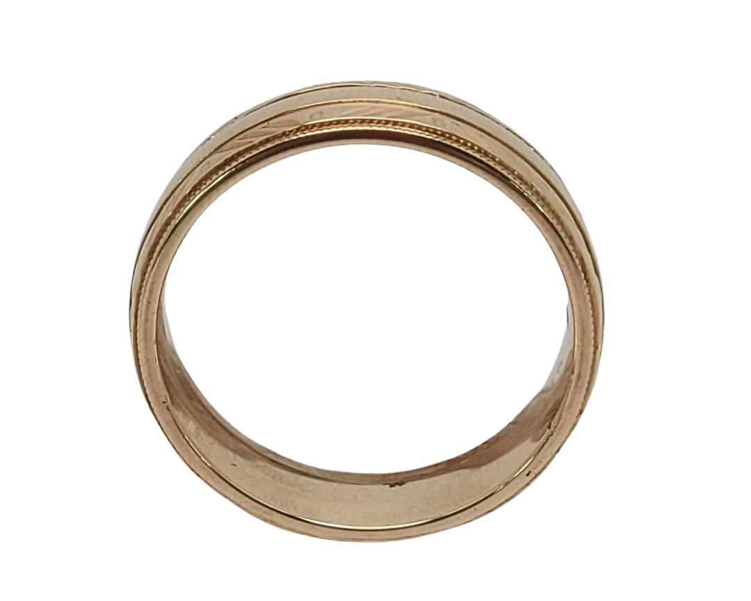 Mid- Century Camelot Band with Engraved and Milgrain Detail - Yellow Gold