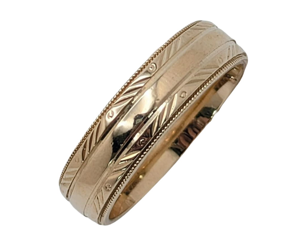 Mid- Century Camelot Band with Engraved and Milgrain Detail - Yellow Gold