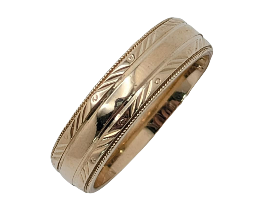 Mid- Century Camelot Band with Engraved and Milgrain Detail - Yellow Gold