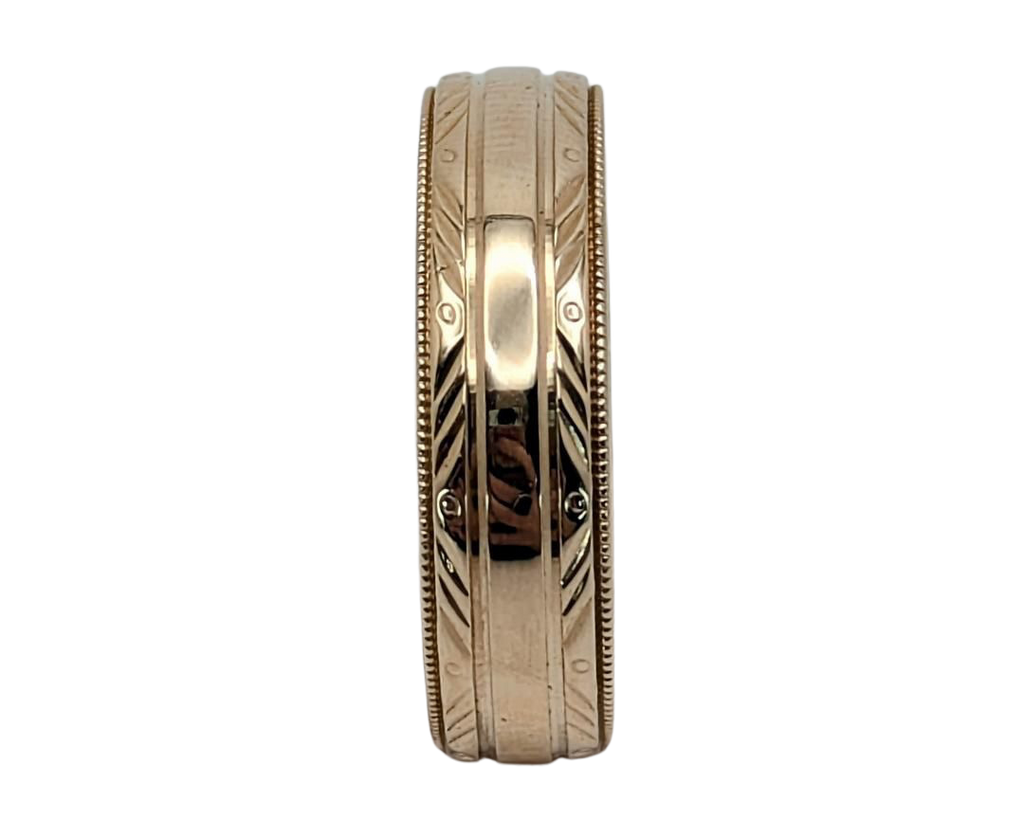 Mid- Century Camelot Band with Engraved and Milgrain Detail - Yellow Gold