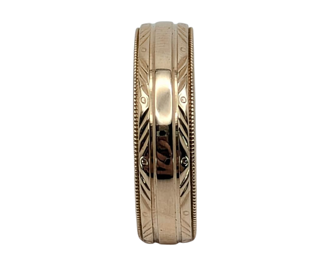 Mid- Century Camelot Band with Engraved and Milgrain Detail - Yellow Gold