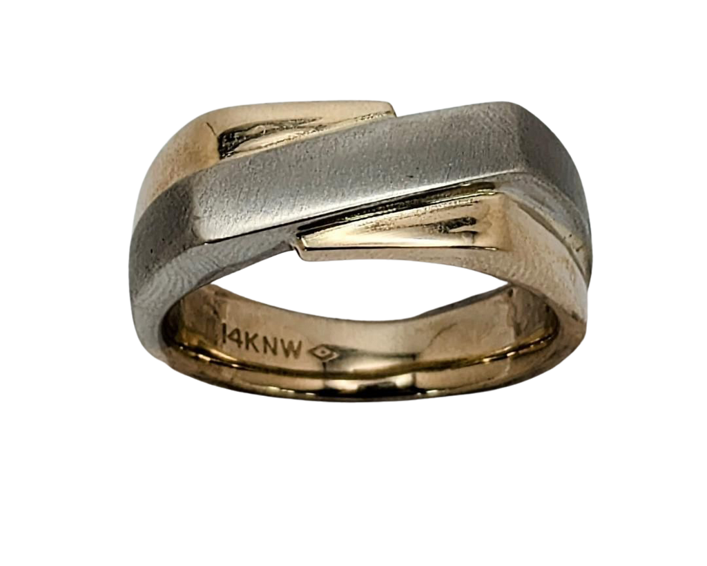 Geometric Overlapping Bar Band with Satin Finish - Two-Tone