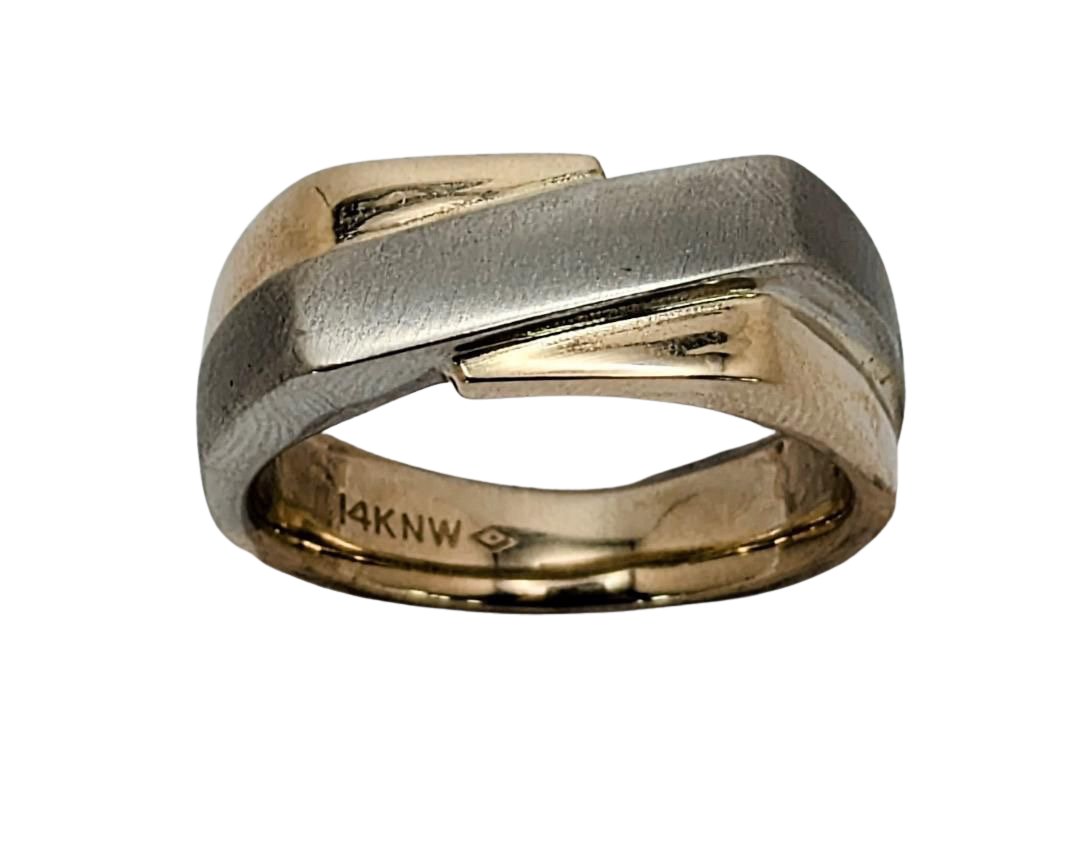 Geometric Overlapping Bar Band with Satin Finish - Two-Tone