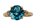 Blue Zircon Ring with Diamond Accents - Yellow Gold
