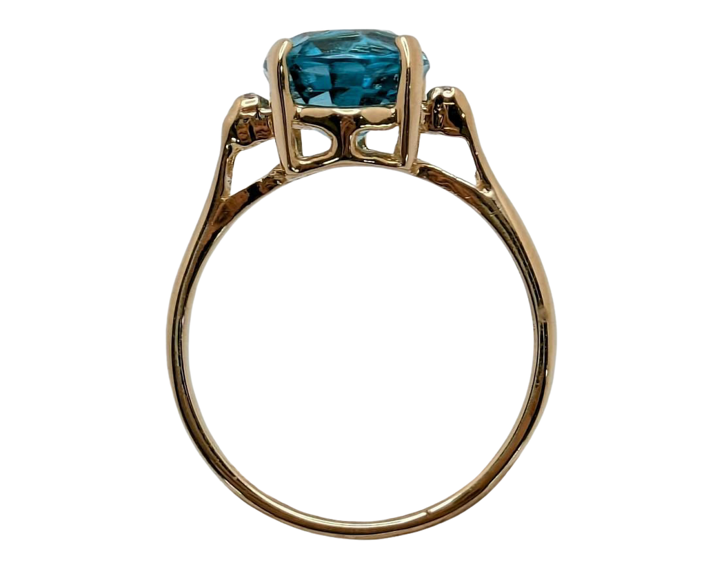 Blue Zircon Ring with Diamond Accents - Yellow Gold
