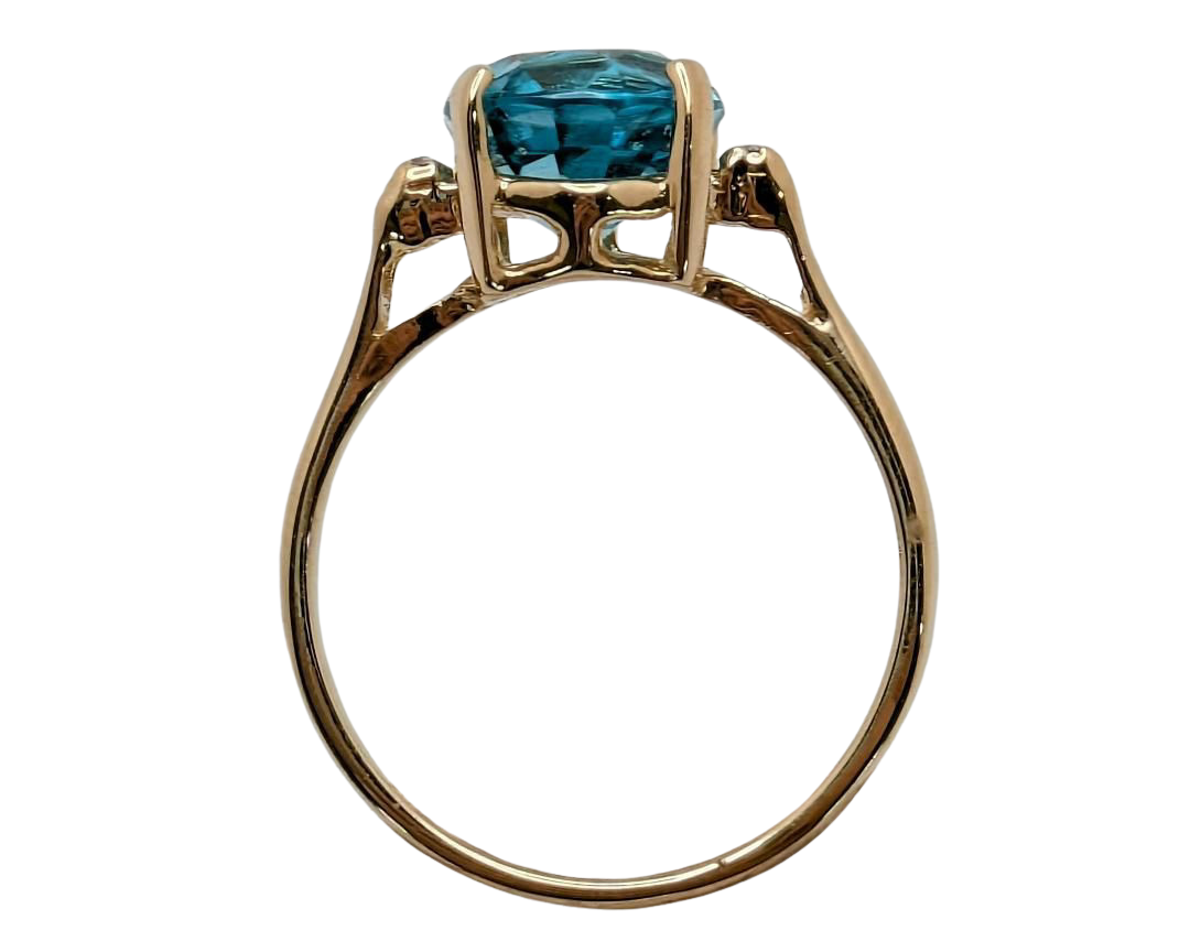 Blue Zircon Ring with Diamond Accents - Yellow Gold